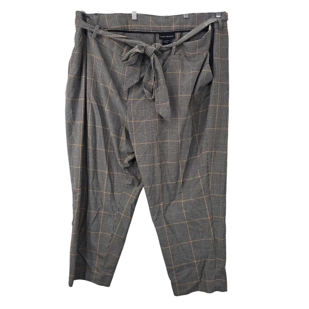 Lane Bryant Womens 28W Gray Plaid Belted Twill Stretch Plus Career Work Pants